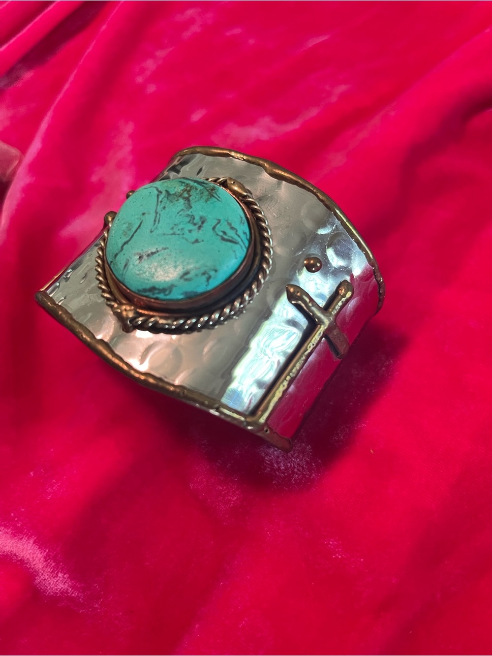Cuff Bracelet with Turquoise Stone - Picture 3 of 4